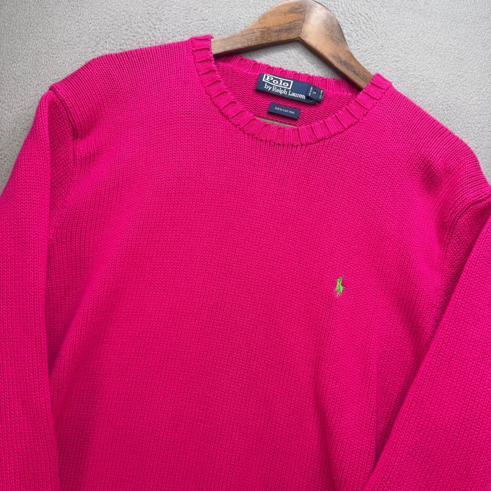 Polo Ralph Lauren Crewneck Sweater Mens XL Pink Cotton Knit Pullover Preppy